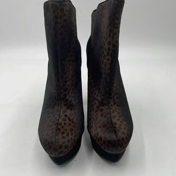 PELLE MODA Raw Umber Print Calf Hair/Kid Suede Platform Heel Bootie Boots NWT - Picture 2 of 10